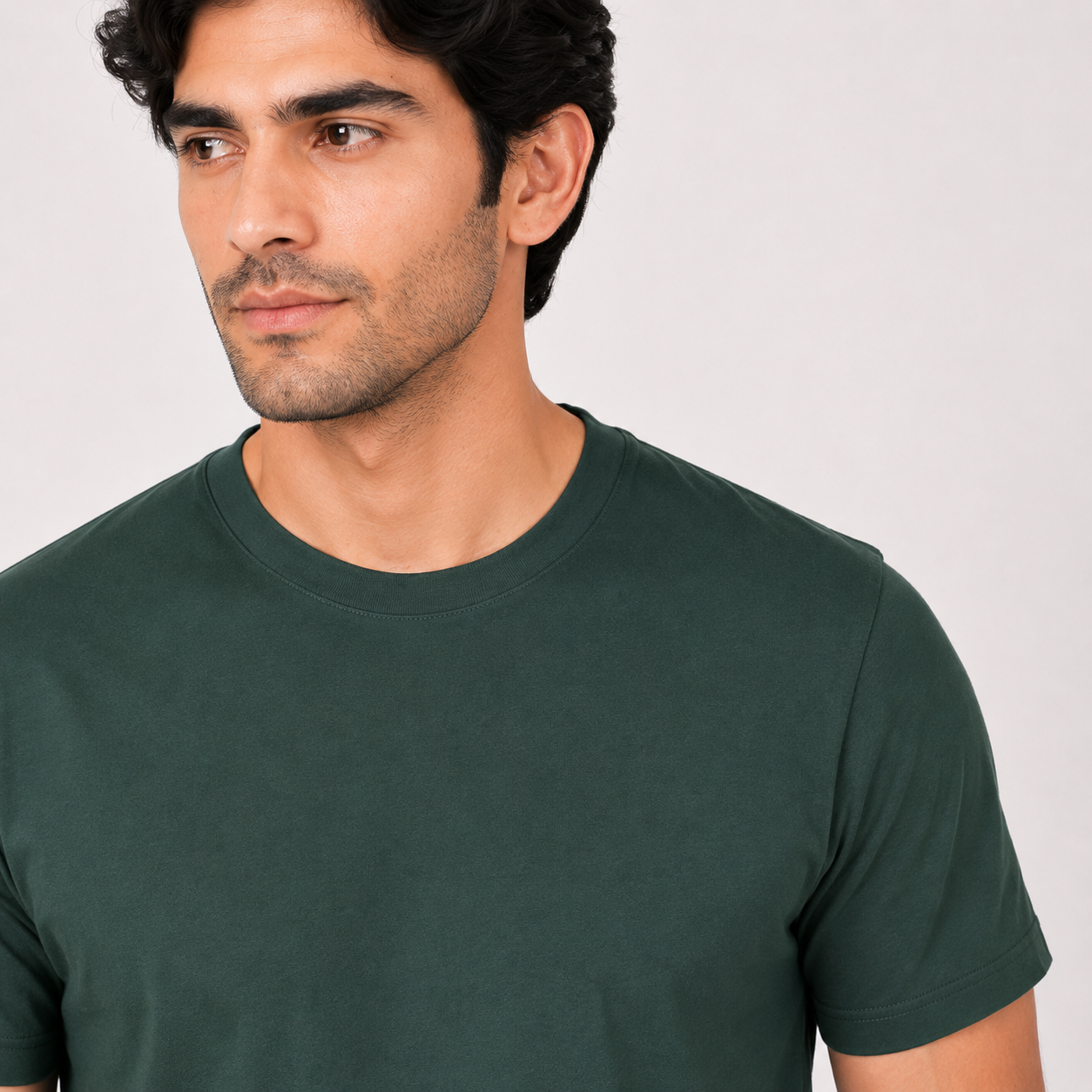 Men's Dark Green Solid T-Shirt-1