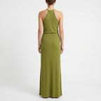 Women's Green Twist Detail Bodycon Maxi Dress-2