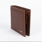 Unisex Luxury Grained Brown Leather Bifold Wallet with Metallic Logo Accent-1