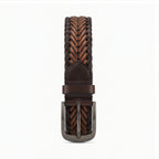 Men’s Luxury Braided Brown Leather Formal Belt with Gunmetal Buckle-2