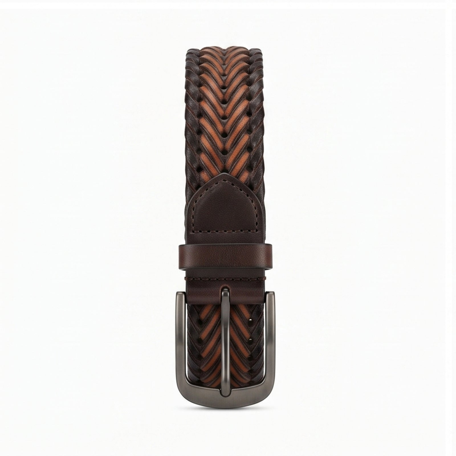 Men’s Luxury Braided Brown Leather Formal Belt with Gunmetal Buckle-2