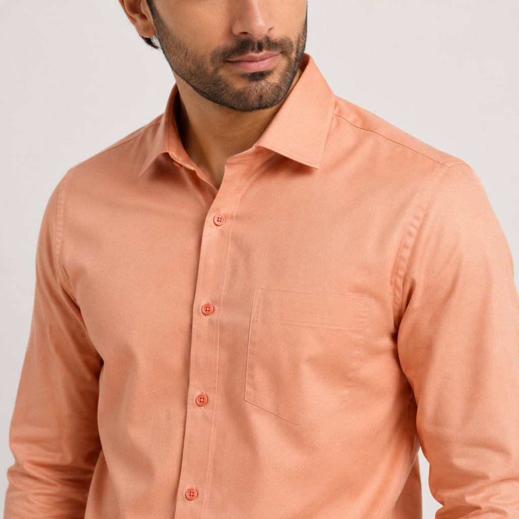 Men's Orange Solid Formal Cotton Shirt-3
