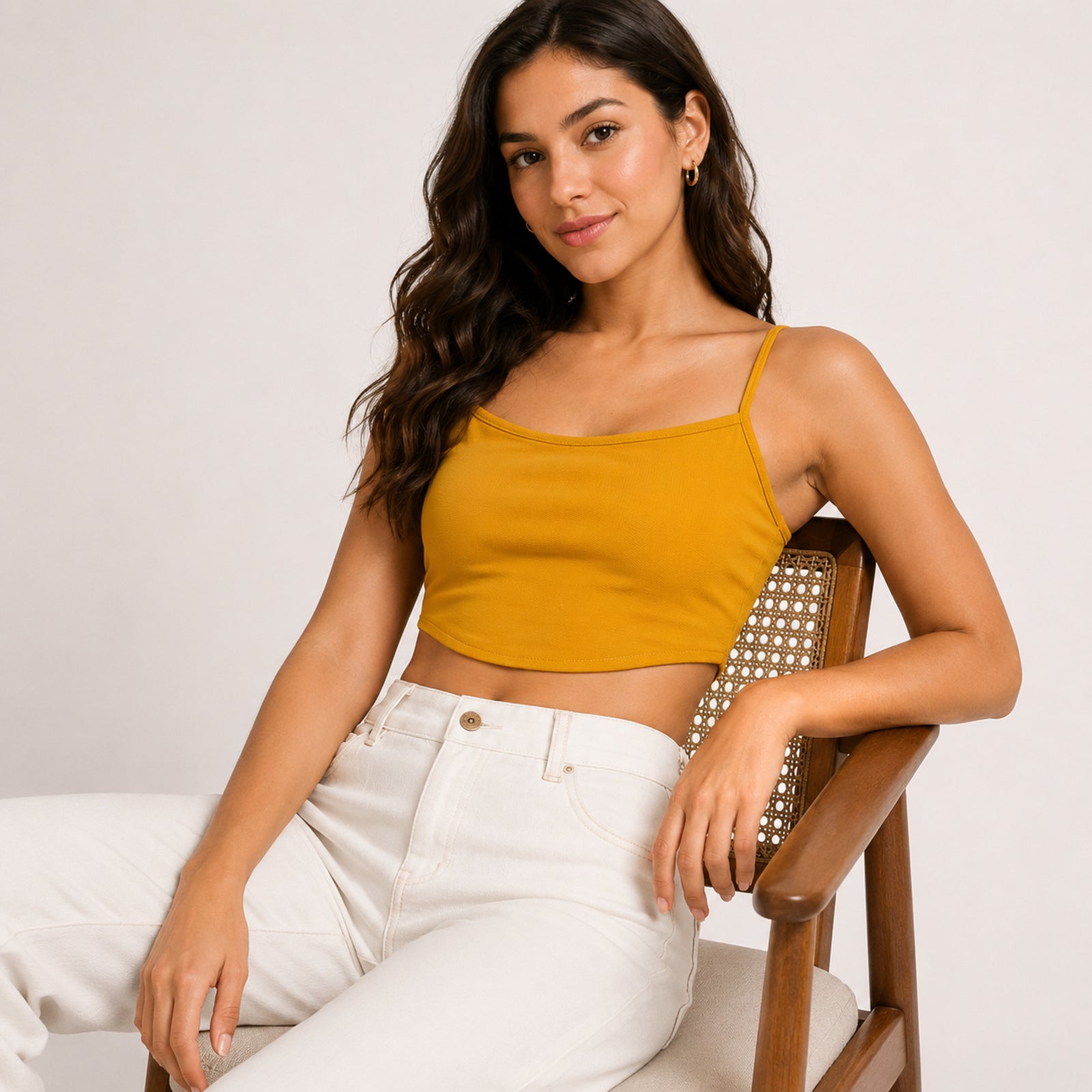 Women's Mustard Spaghetti Strap Crop Top-1