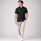 Men's Navy Blue Textured Half Sleeve Casual Shirt-2