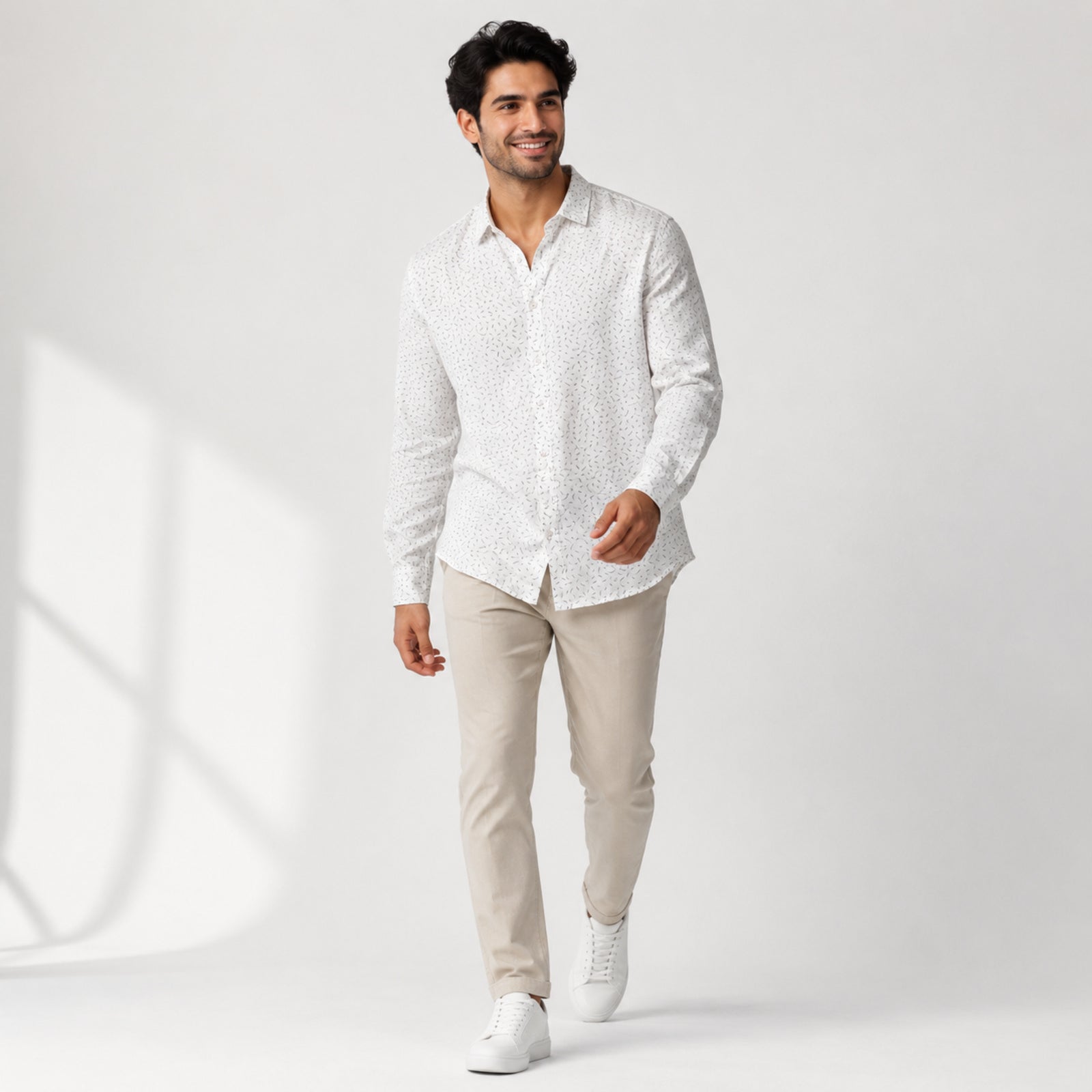 Men's White Micro Print Smart Casual Shirt-4