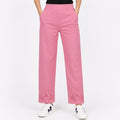 Women's Stylish Pink Embroidered Wide Leg Lounge Pants-1