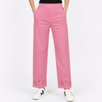Women's Stylish Pink Embroidered Wide Leg Lounge Pants-1