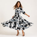 Women's Monochrome Abstract Print Midi Dress-1