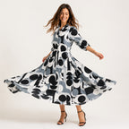 Women's Monochrome Abstract Print Midi Dress-1