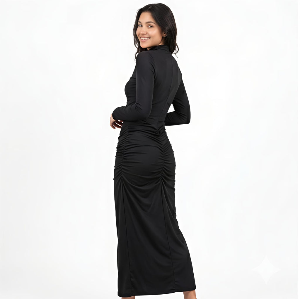 Women's Midnight Elegance Ruched Cut-Out Maxi Dress-3