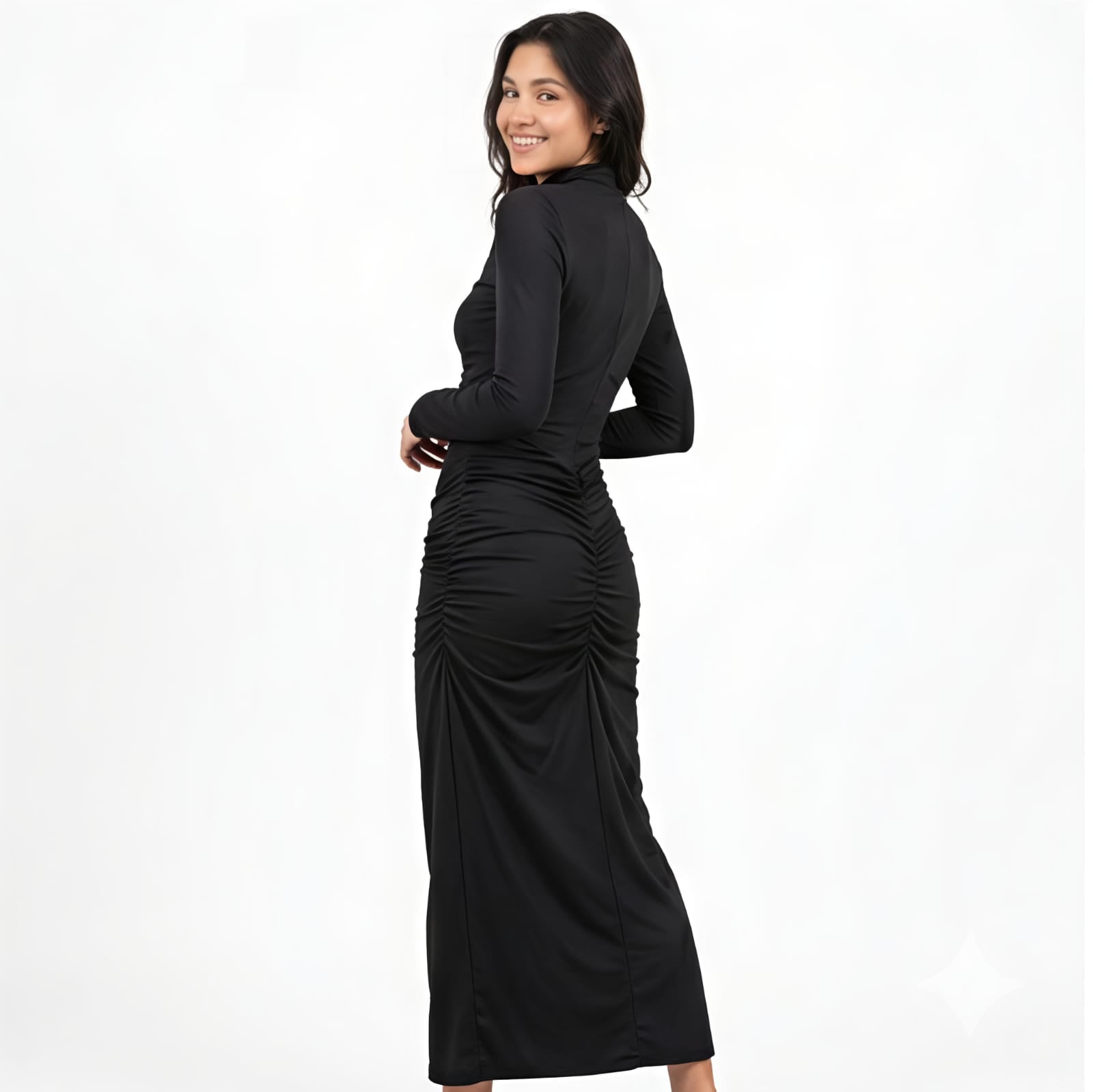 Women's Midnight Elegance Ruched Cut-Out Maxi Dress-3