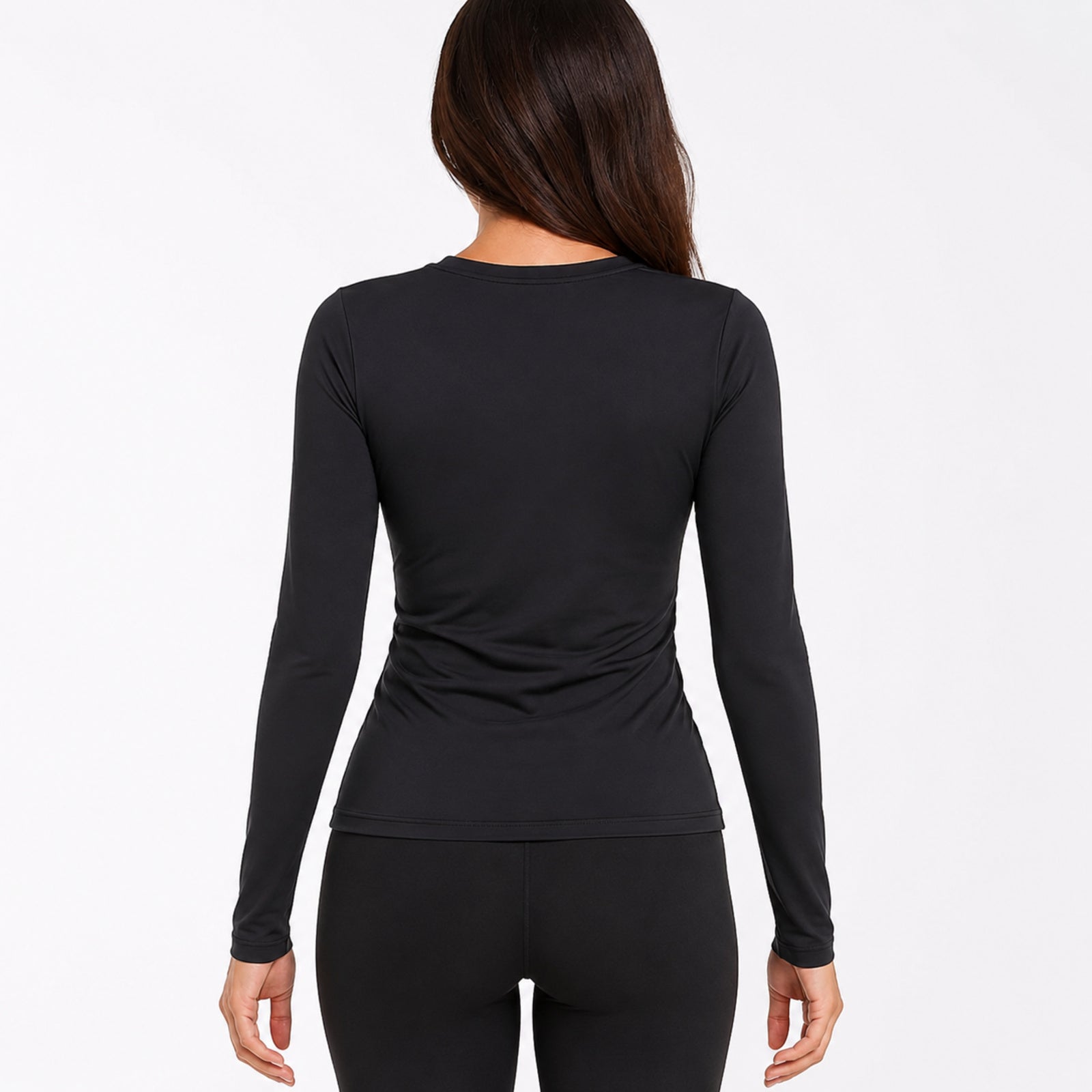 Women's Black Full Sleeve Round Neck Solid T-Shirt | Slim Fit Everyday Essential Top-4