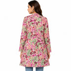 Women’s Pink Floral Printed Jacket – Full Sleeve Flared Jacket with Button-Front Design-4