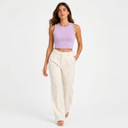 Women's Lavender Round Neck Sleeveless Fitted Crop Tank Top | Solid Everyday Basic-1