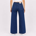 Women's Sleek High-Waist Wide-Leg Distressed Dark Blue Denim Jeans-2