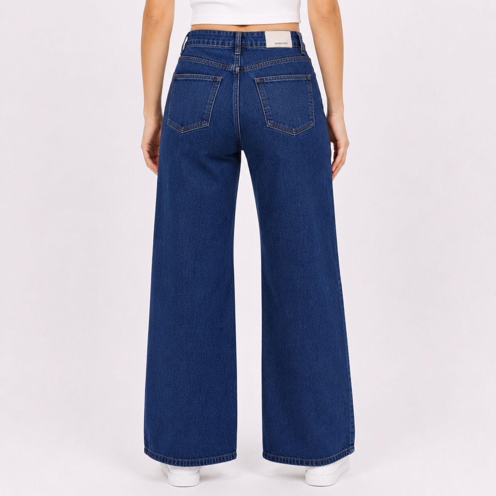 Women's Sleek High-Waist Wide-Leg Distressed Dark Blue Denim Jeans-2