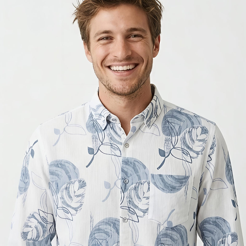 Men's White & Blue Abstract Floral Printed Casual Shirt-2