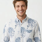 Men's White & Blue Abstract Floral Printed Casual Shirt-2