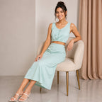 Women's Smoke Solid Sleeveless V-Neck Crop Top and Maxi Skirt Co-Ord Set for Casual Wear-3