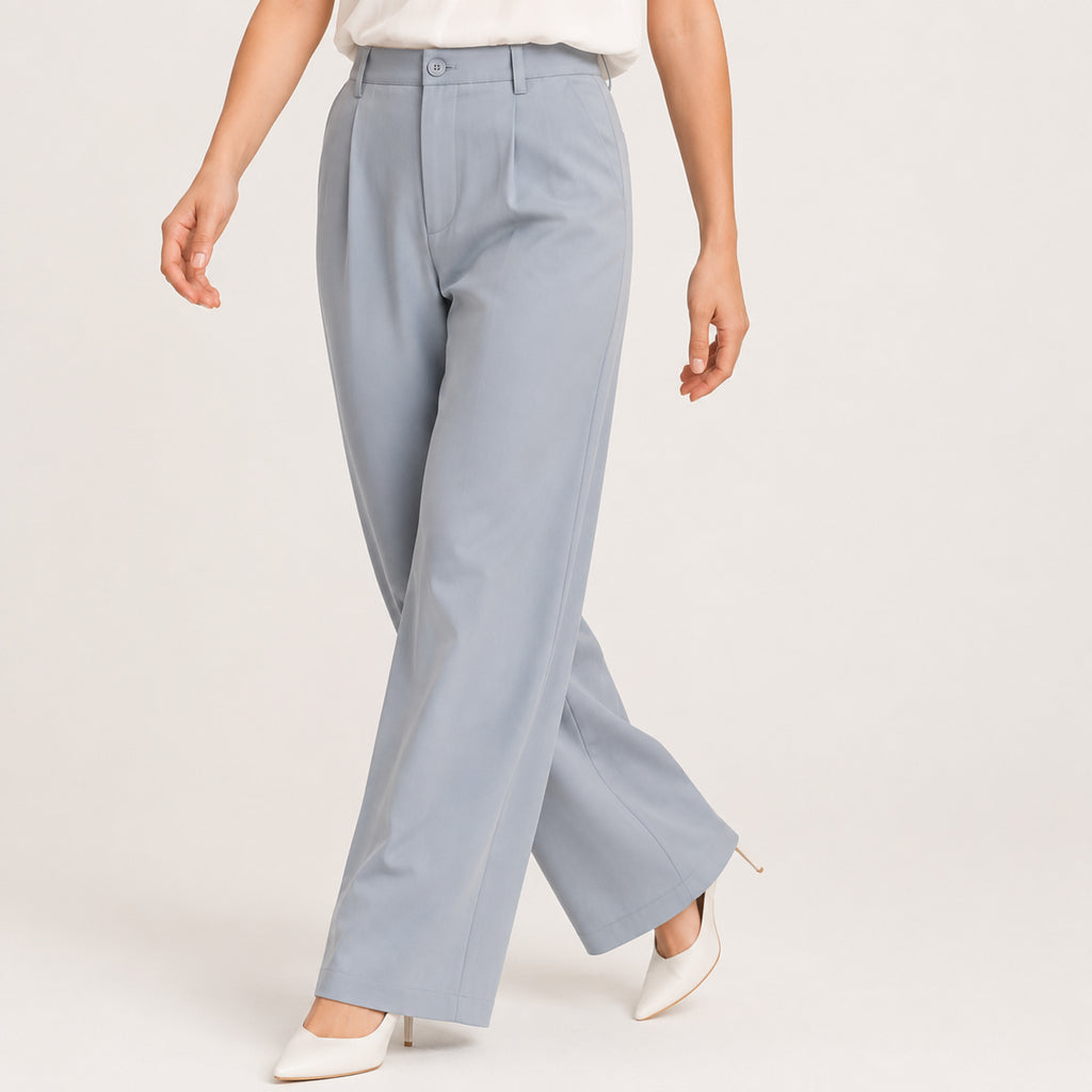 Women's Sky Blue Formal Wide Leg Trousers-3