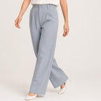 Women's Sky Blue Formal Wide Leg Trousers-3