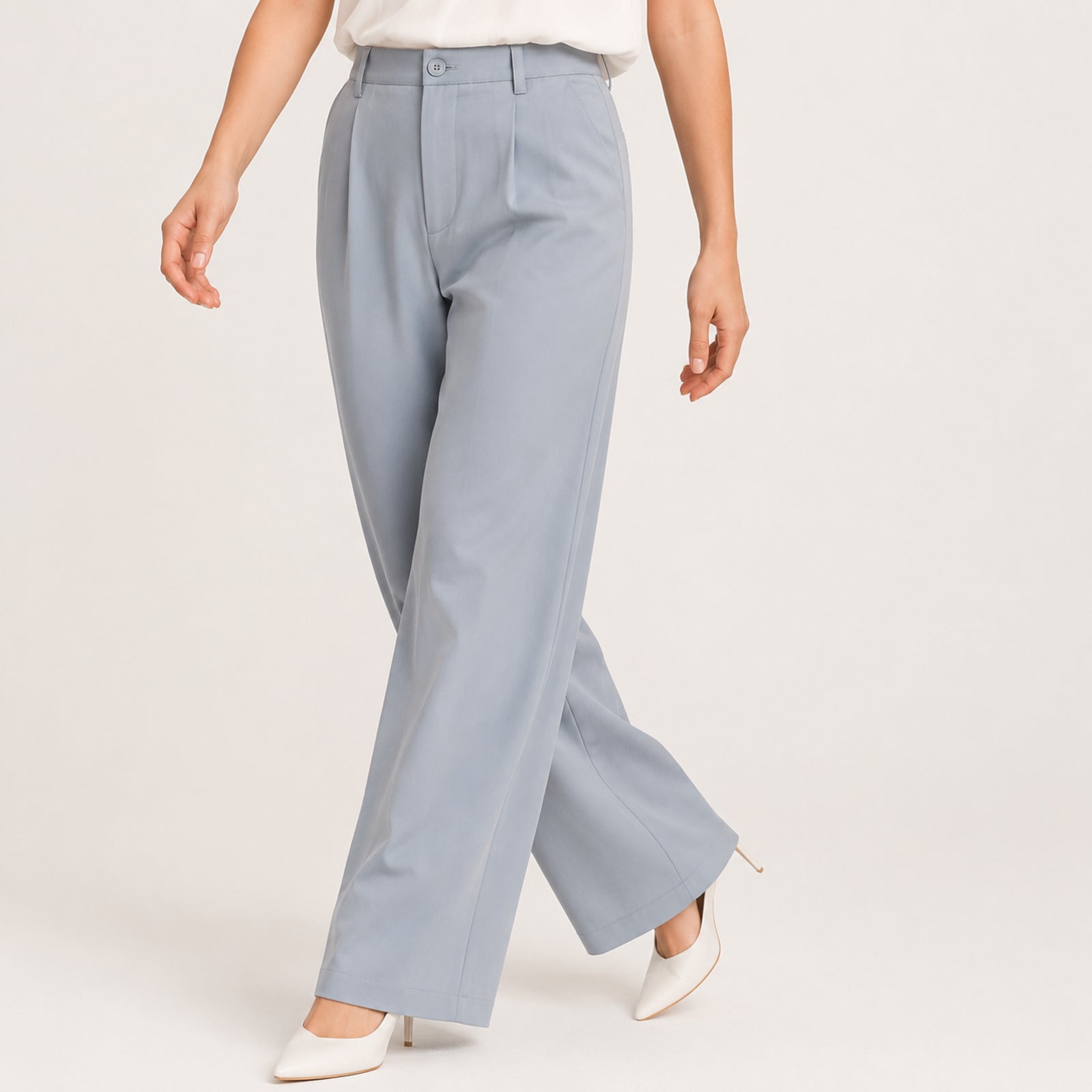 Women's Sky Blue Formal Wide Leg Trousers-3