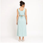 Women's Smoke Solid Sleeveless V-Neck Crop Top and Maxi Skirt Co-Ord Set for Casual Wear-4