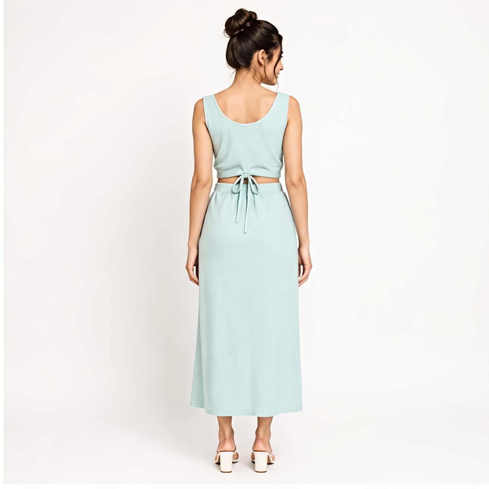 Women's Smoke Solid Sleeveless V-Neck Crop Top and Maxi Skirt Co-Ord Set for Casual Wear-4