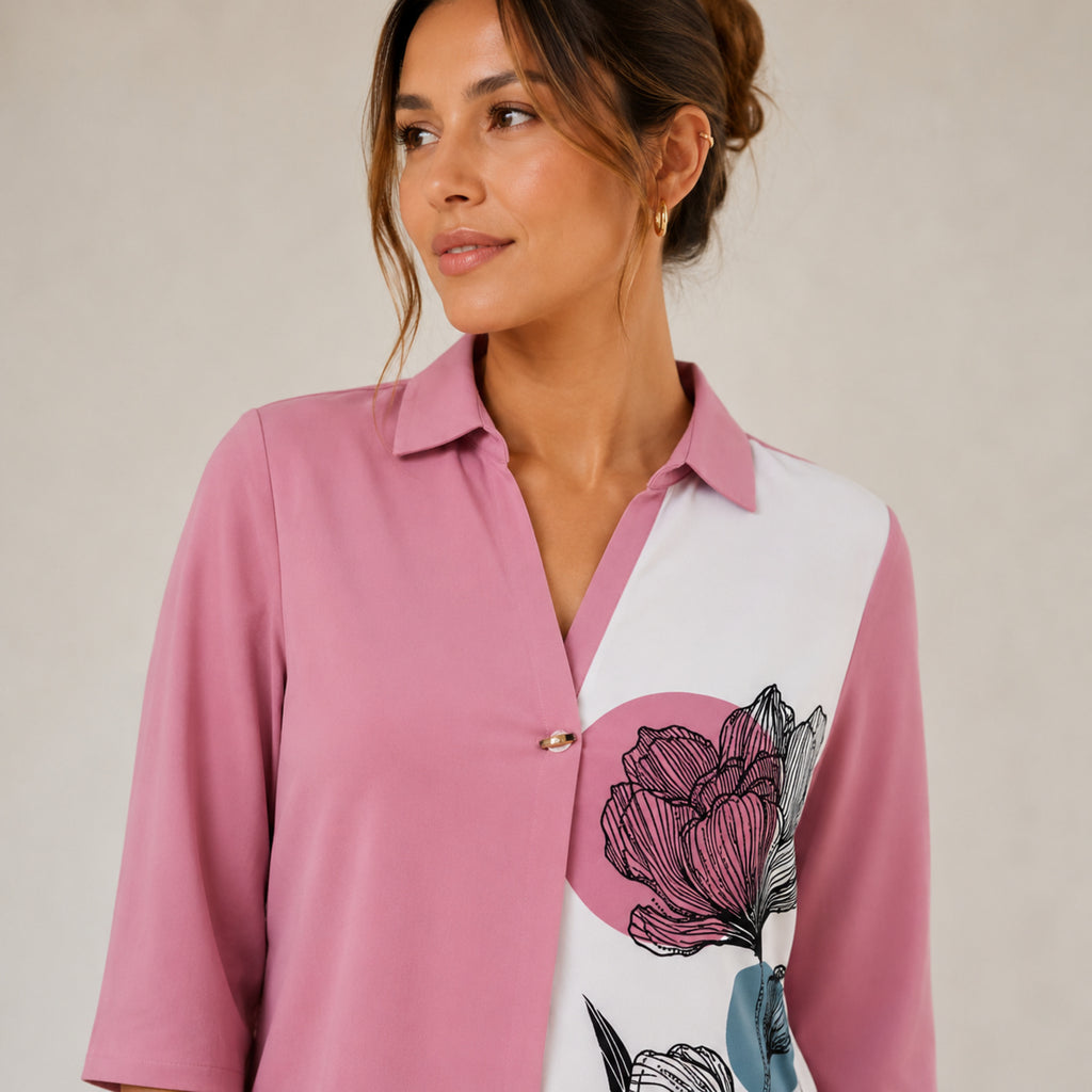 Women's Bohomira Floral Printed Collared Top-3