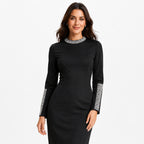 Women's Black Embellished High Neck Maxi Dress-3