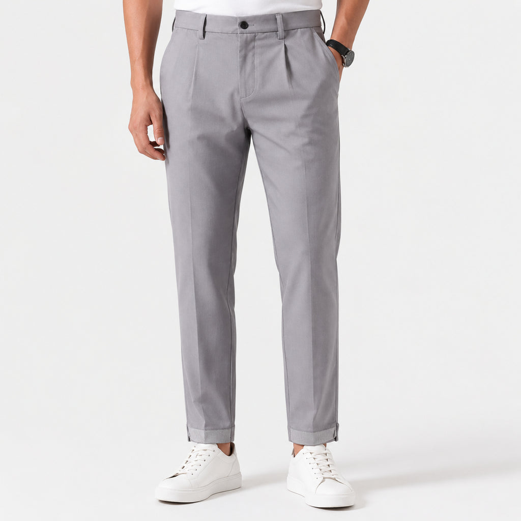 Men's Refined Light Grey Slim Fit Ankle-Length Formal Trousers-3
