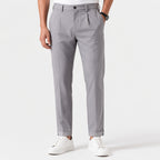 Men's Refined Light Grey Slim Fit Ankle-Length Formal Trousers-3