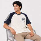 Men's Navy Blue Contrast Sleeve Graphic T-Shirt-3