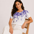 Women's White Floral Print Round Neck T-Shirt-1