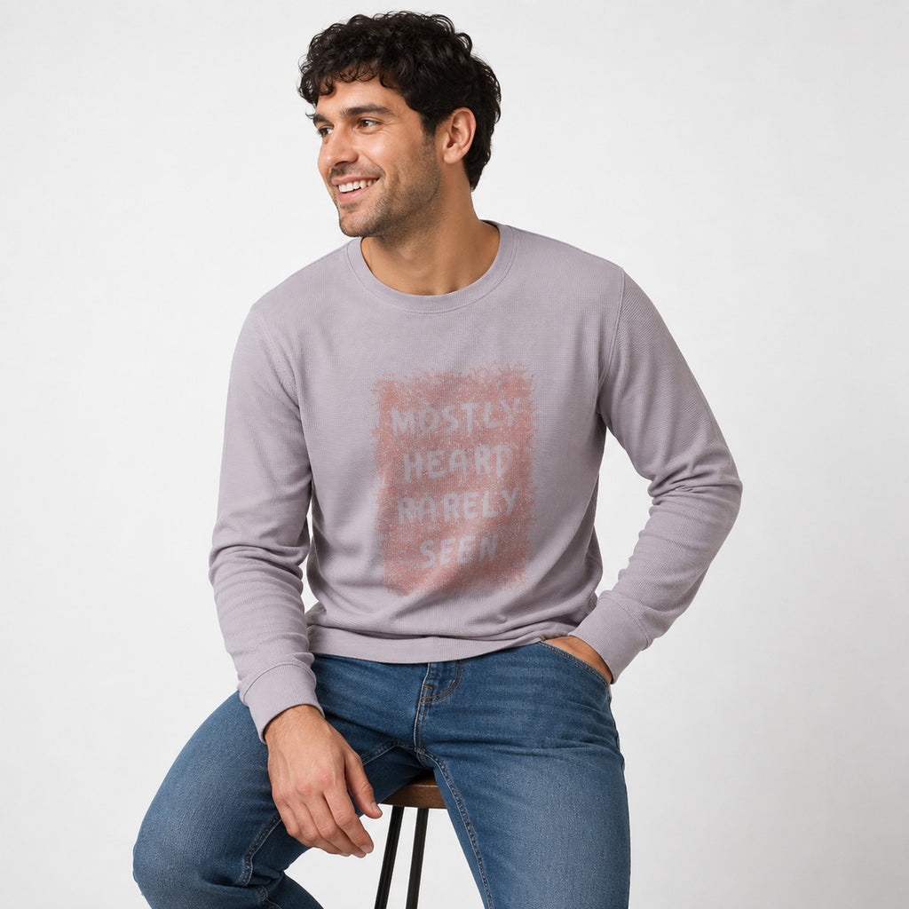 Men's Peach Typography Printed Full Sleeve T-Shirt-1