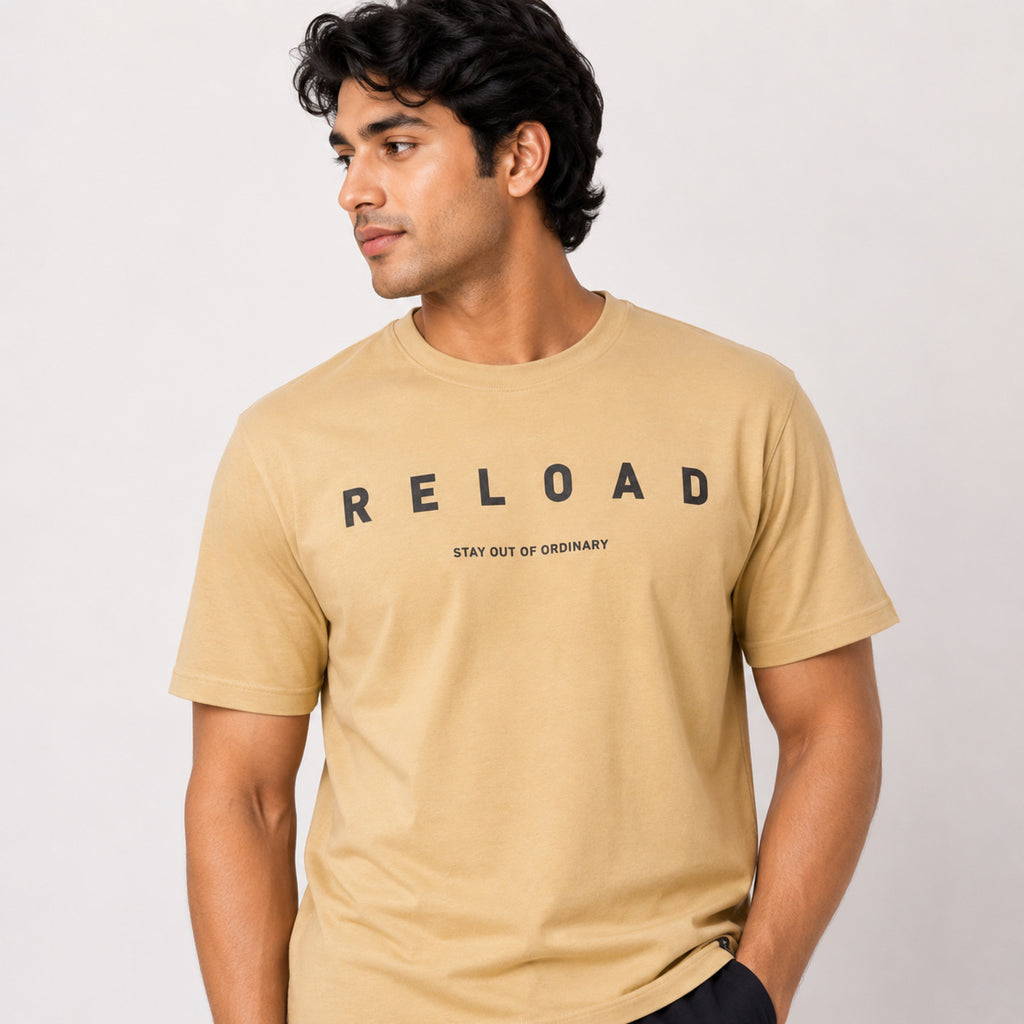 Men's Beige Typography Printed Crew Neck T-Shirt-2