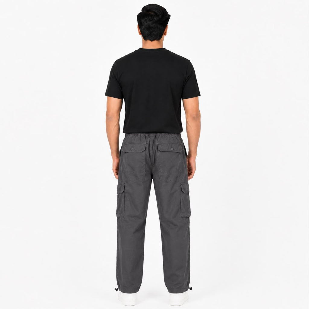 Men's Dark Grey Cargo Jogger Pants with Drawstring Waist-4
