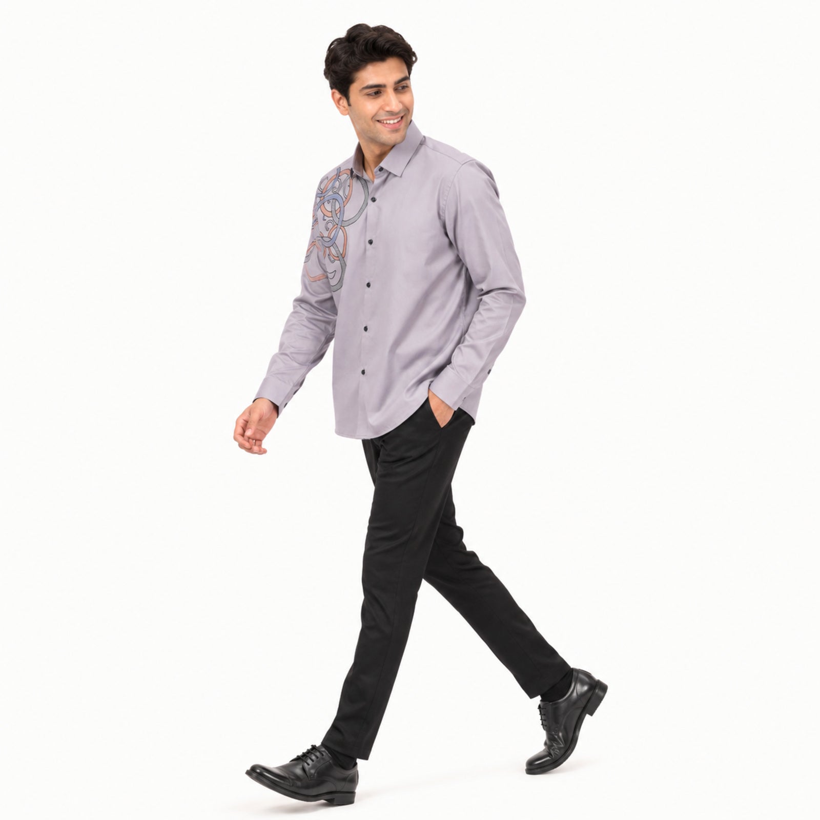 Men's Light Grey Printed Slim Fit Formal Shirt-1