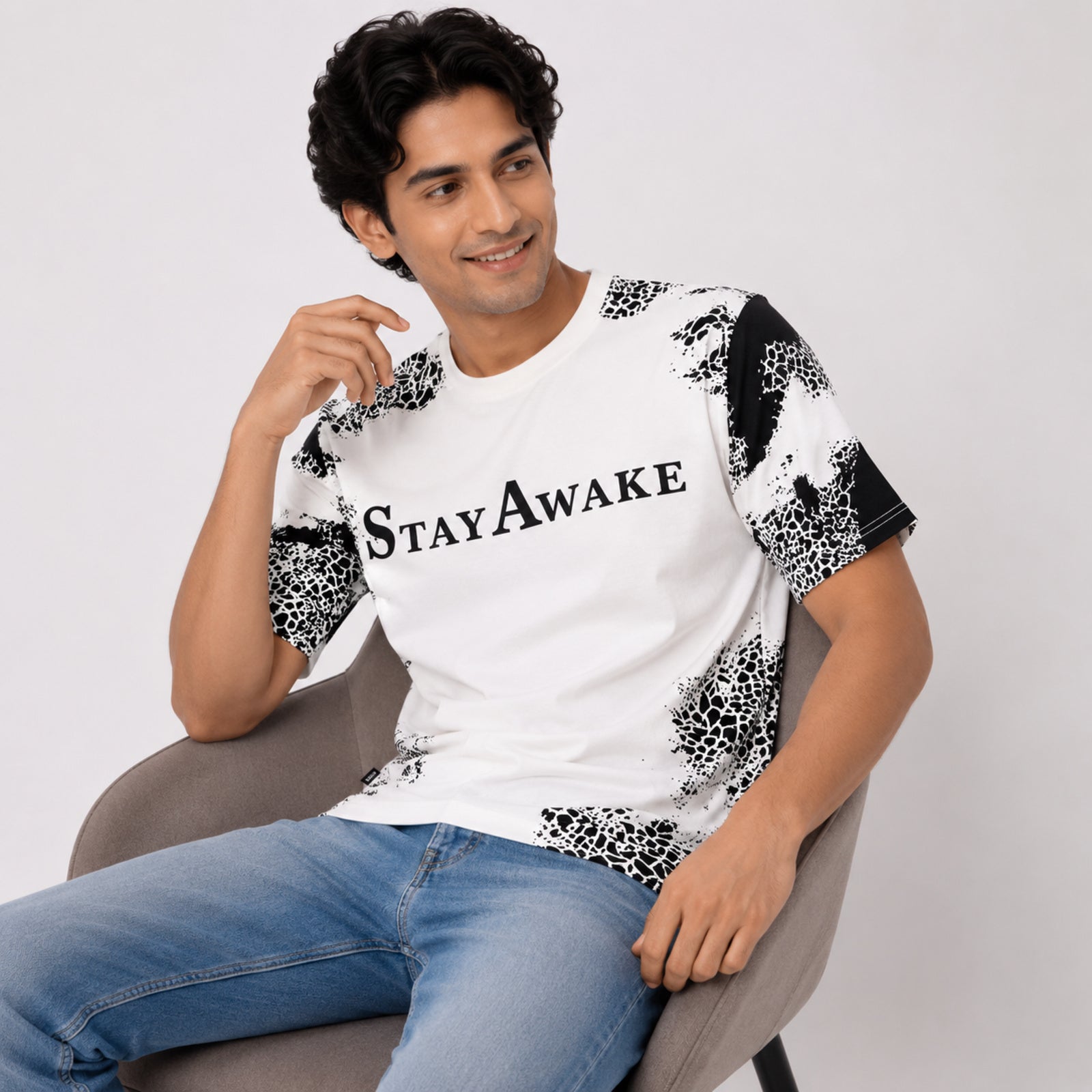 Men's White Graphic Printed Crew Neck T-Shirt-3