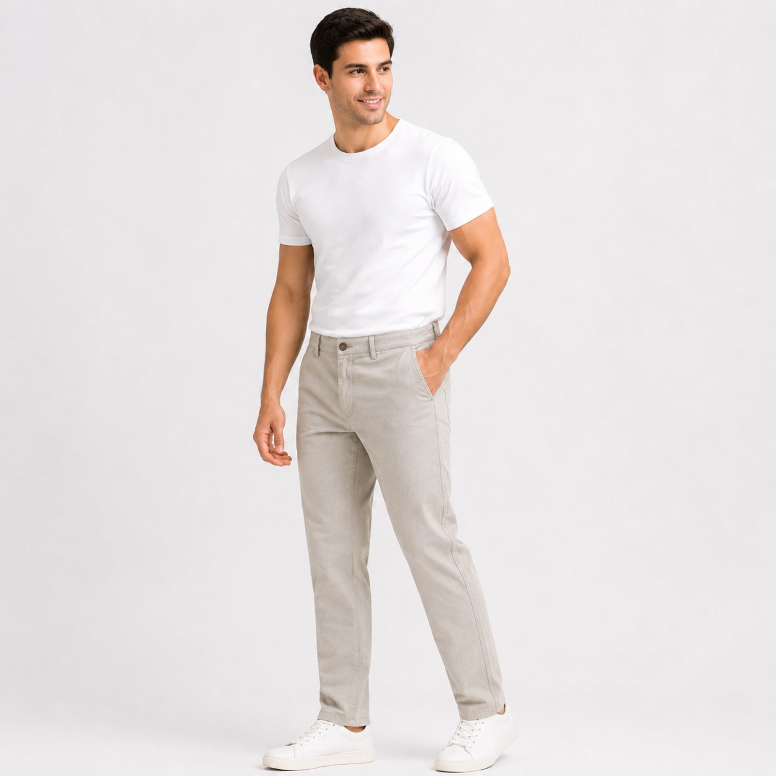 Men's Stone Beige Slim Fit Casual Trousers-3