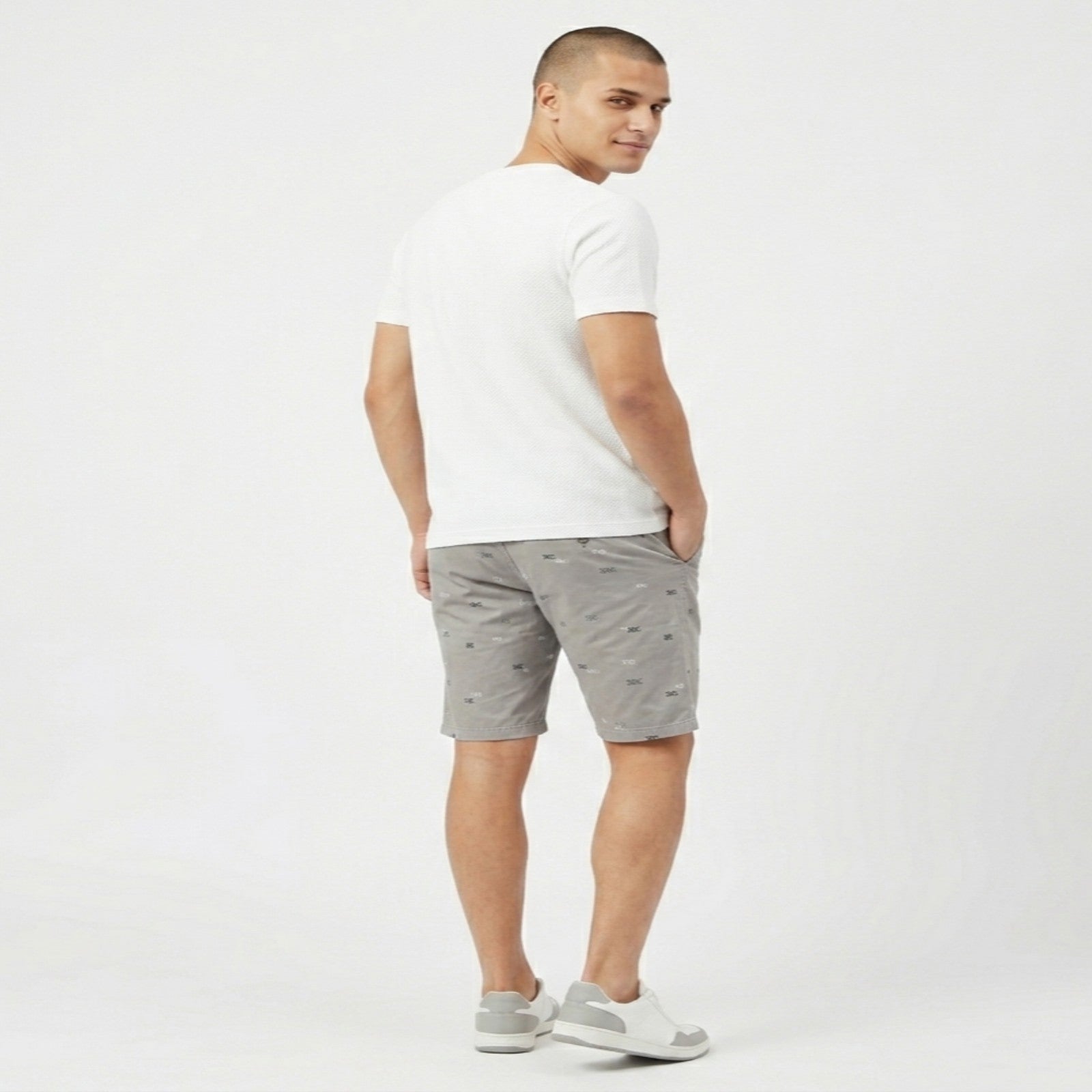 Men's Grey Printed Casual Cotton Shorts-3