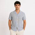 Men's White & Blue Vertical Stripe Cuban Collar Shirt-2
