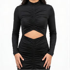 Women's Midnight Elegance Ruched Cut-Out Maxi Dress-2