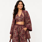 Women's Maroon Paisley 3-Piece Co-Ord Set with Kimono Shrug-2