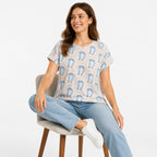 Women's Cream All-Over Printed Cotton T-Shirt | Soft Casual Everyday Top-3