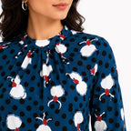Women's Navy Blue Floral Polka Dot Printed Top-3
