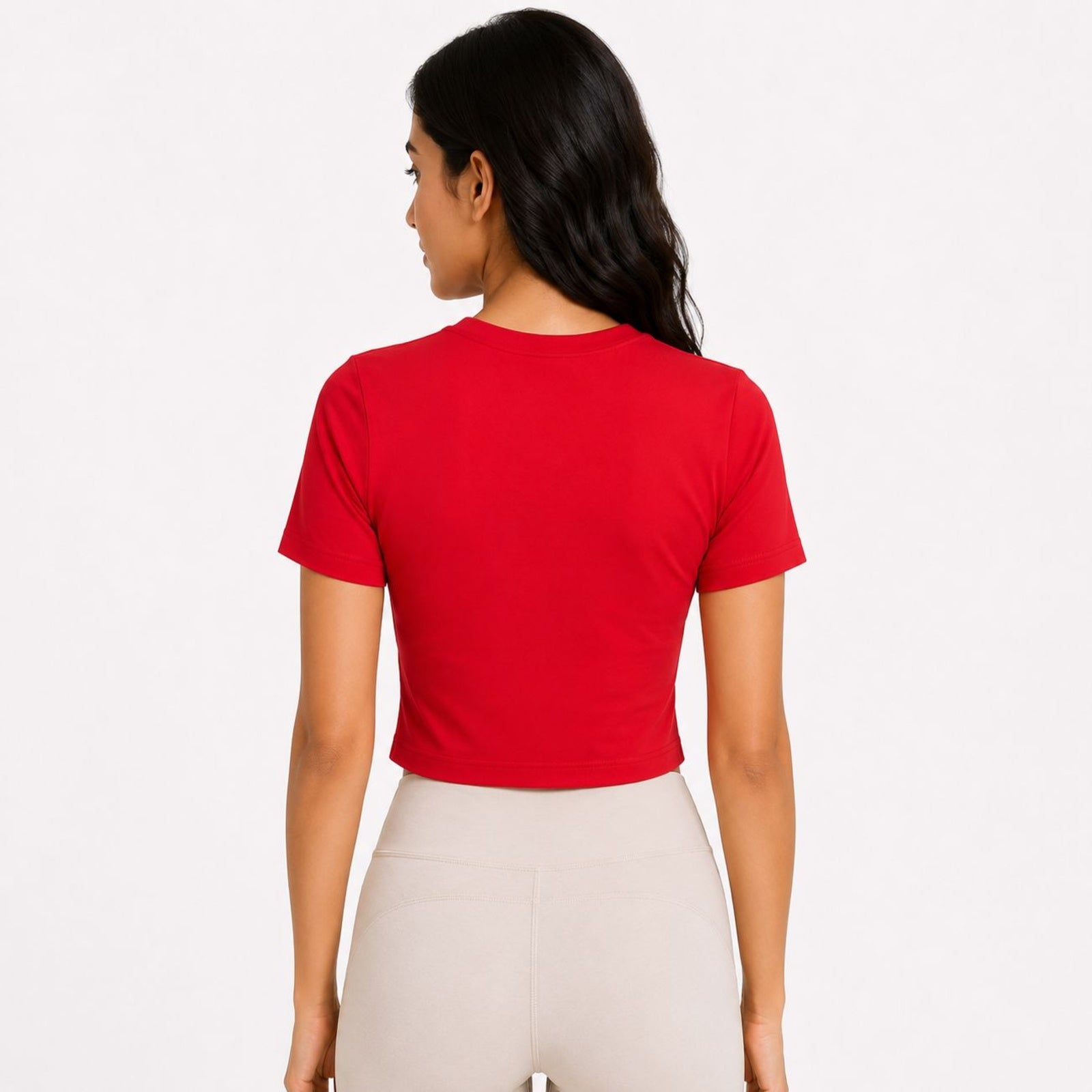 Women's Red Solid Crop T-Shirt-4