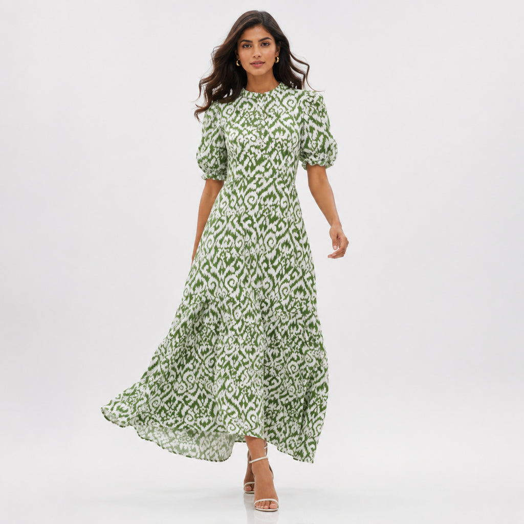Women's Elegant Printed Fit & Flare Maxi Dress-3