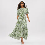 Women's Elegant Printed Fit & Flare Maxi Dress-3