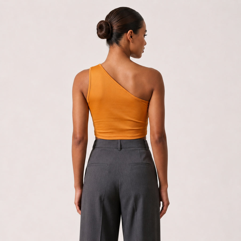 Women's Yellow One Shoulder Crop Top-2